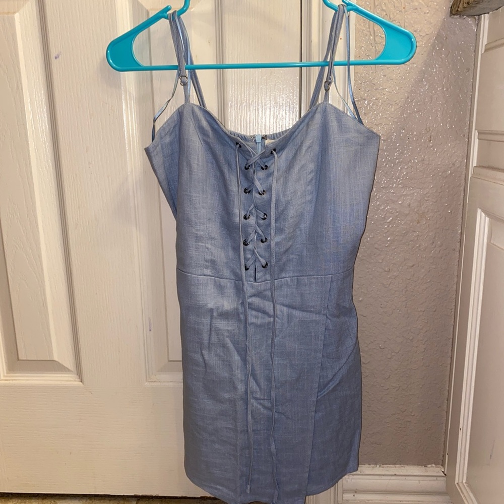 American threads blue tie up romper
